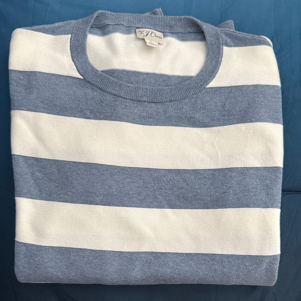 Zara Men's Striped Crewneck Sweater in Blue and White excellent condition
